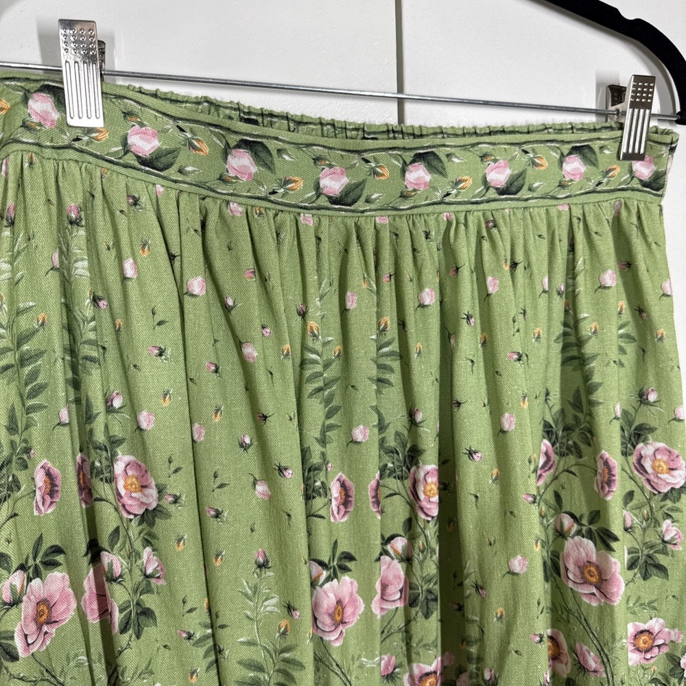 Max Studio Green Floral Midi Skirt women's sz M Cottagecore Prairie Linen Blend - Picture 4 of 10